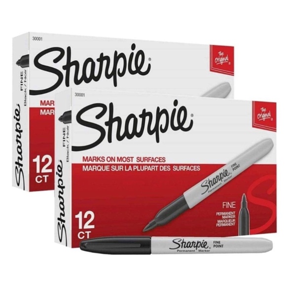 Sharpie Permanent Markers, Fine Point, Black, 2 Pack (12-Count each) - Picture 1 of 4